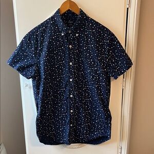 J. Crew Navy Short-Sleeve Button-Down Shirt with Multicolor Dot Flag Print